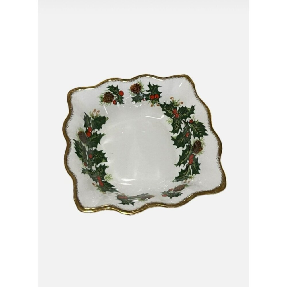 Queens Rosina China Co Yuletide Christmas Candy Dish Fine Bone China